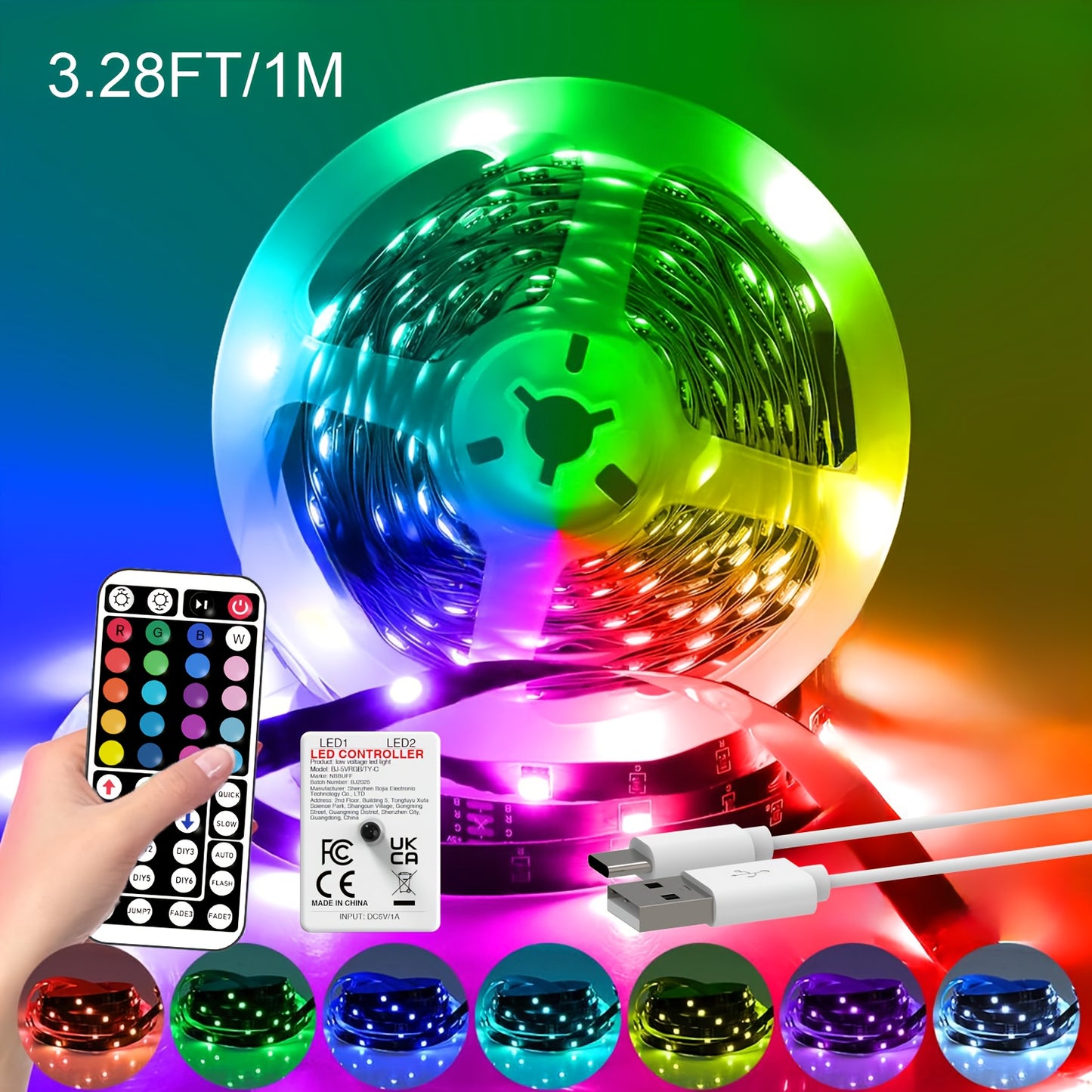 Bande LED RGB de 1 à 30 m pour chambre, avec télécommande 44 touches