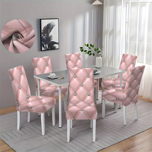 Housses de chaise à motif losanges roses, 6 PCS