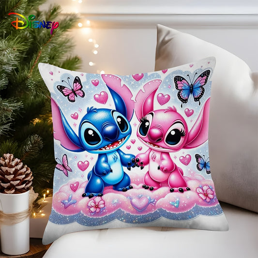 Stitch & Angel Soft Polyester Cushion Cover, 45.72x45.72 cm, Machine Washable, Zipper Closure, Country-Rustic Style, Decorative Pillowcase for Sofa & Bedroom, No Electricity or Battery Needed - Topdecheztop.fr