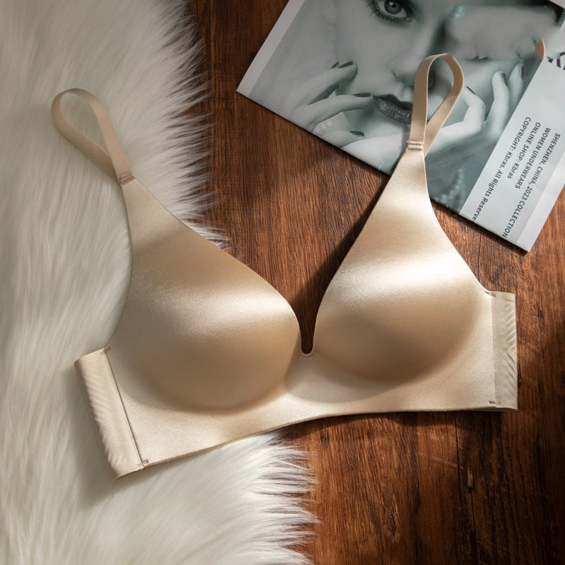Lingerie  en satin minimaliste uni pour femme, décolleté en V profond