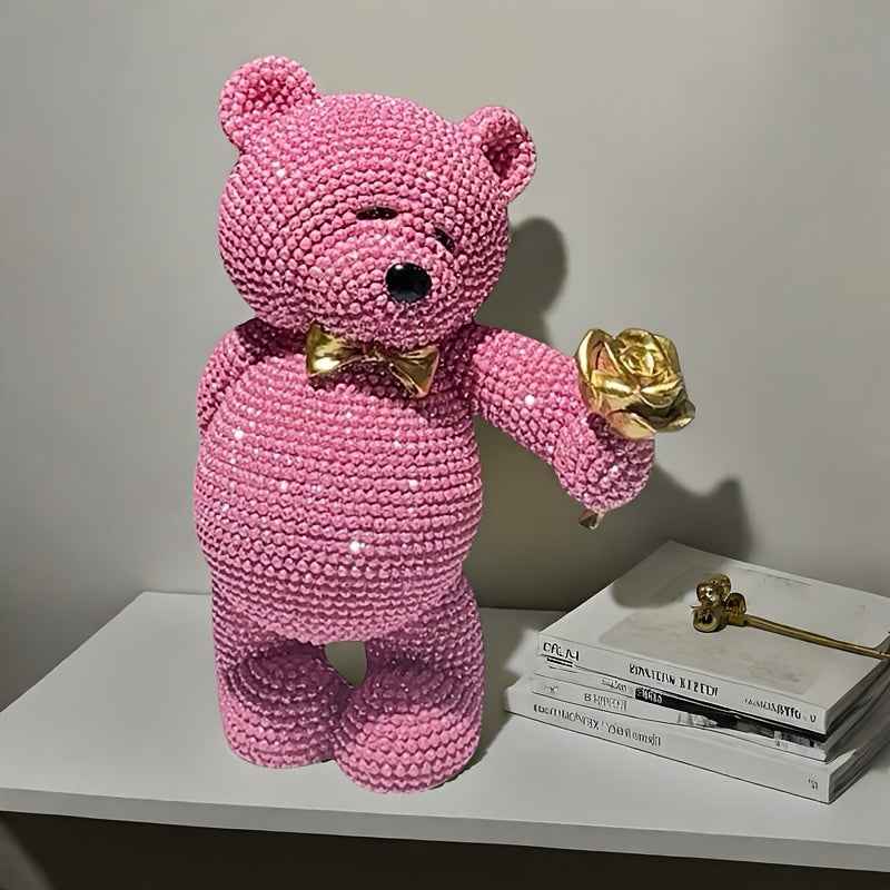 1pc Creative Cute Rose Bear Resin Statue, Home Decor, Wedding Decor, Birthday Decor, Etc. It Can Also Be Used As a Holiday Surprise Gift