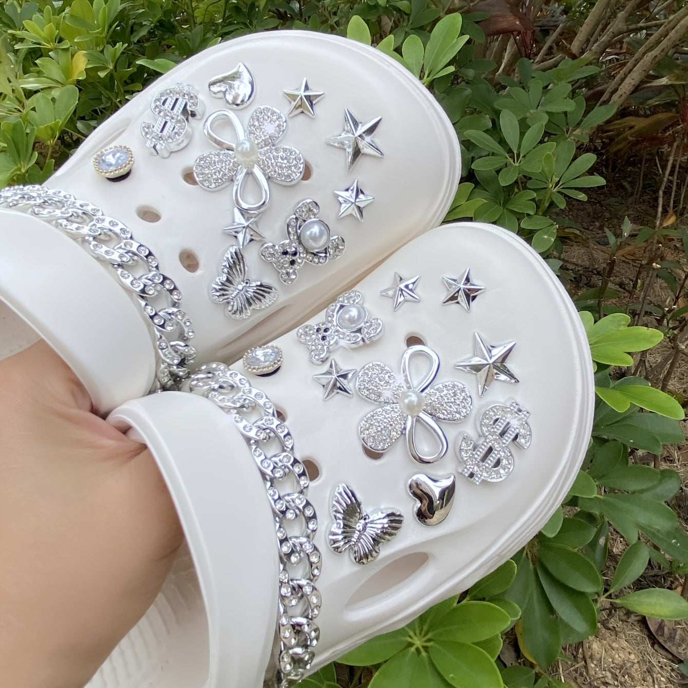 Lot de 22 oursons en strass argentés, accessoires de chaussures tendance