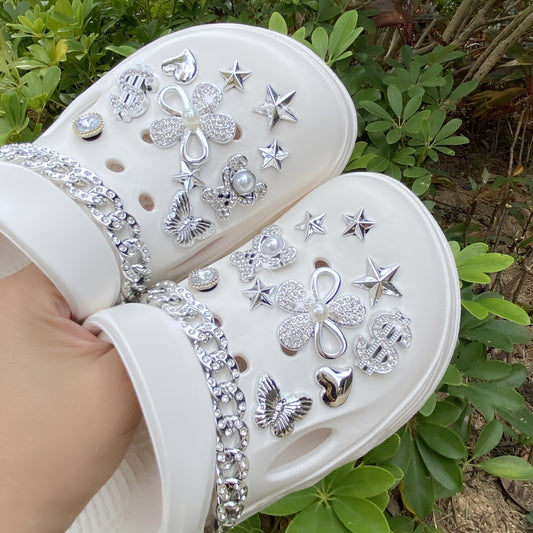 Lot de 22 oursons en strass argentés, accessoires de chaussures tendance