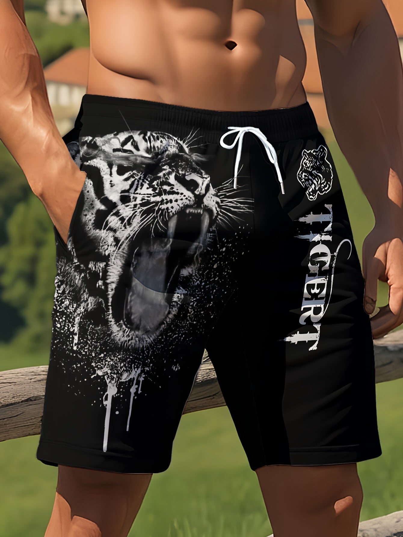 Short de plage d'été pour homme, imprimé animal, motif tigre féroce