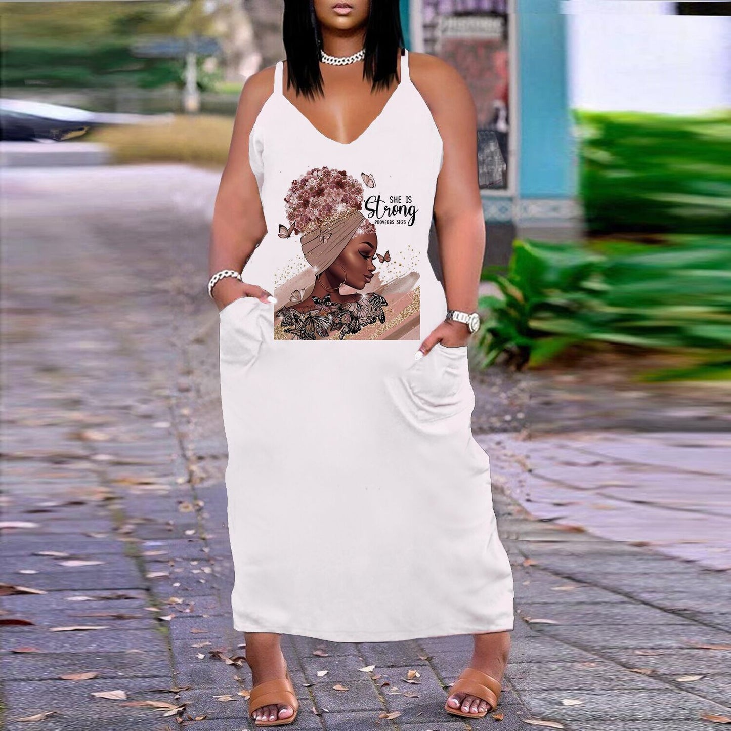 Robe imprimée sexy à col en V, coupe ample et ajustée, grande taille, style européen et américain