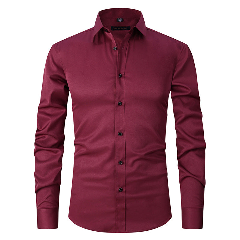 Chemise stretch homme à manches longues, coupe ajustée, sans repassage