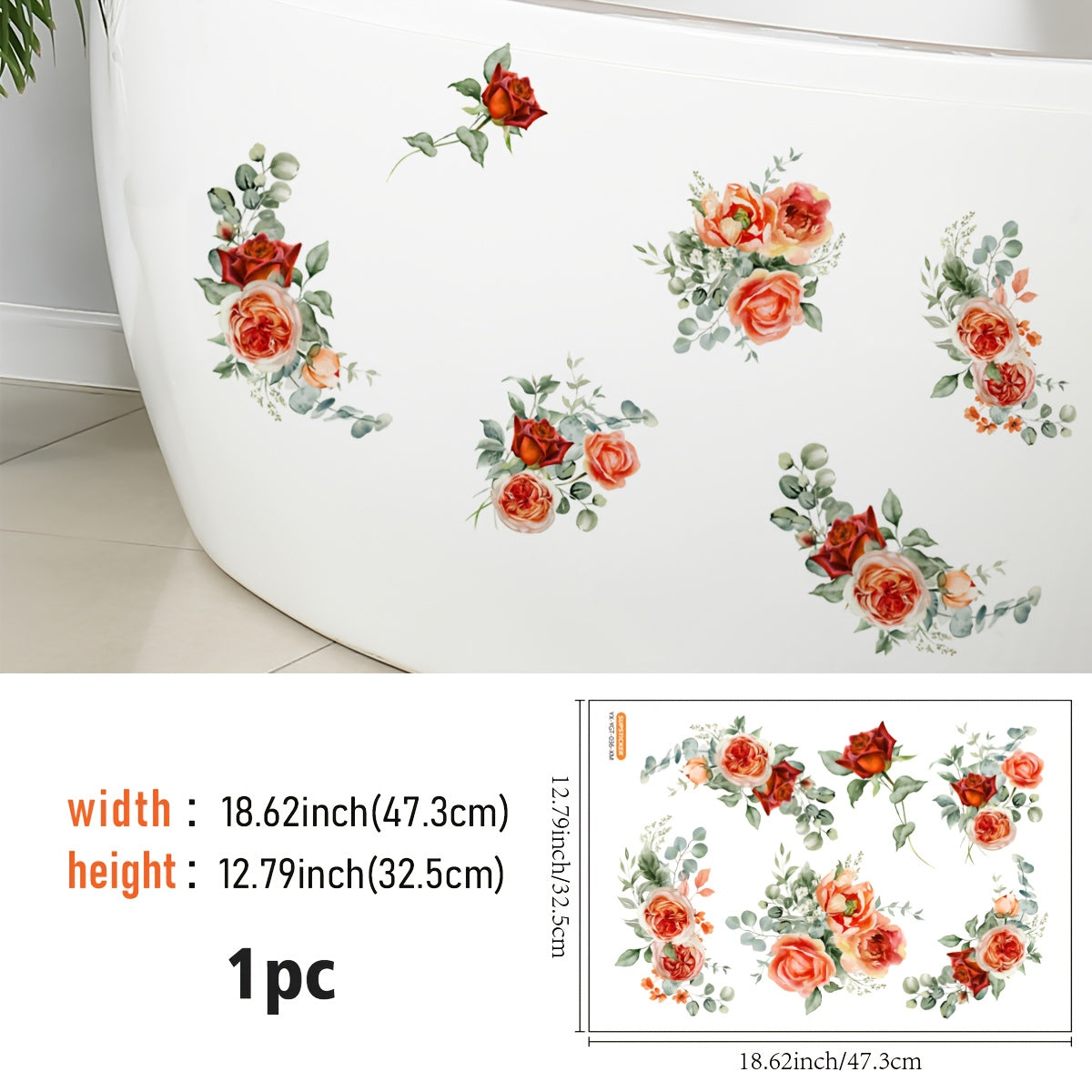 Sticker de baignoire autocollant à motif floral rose