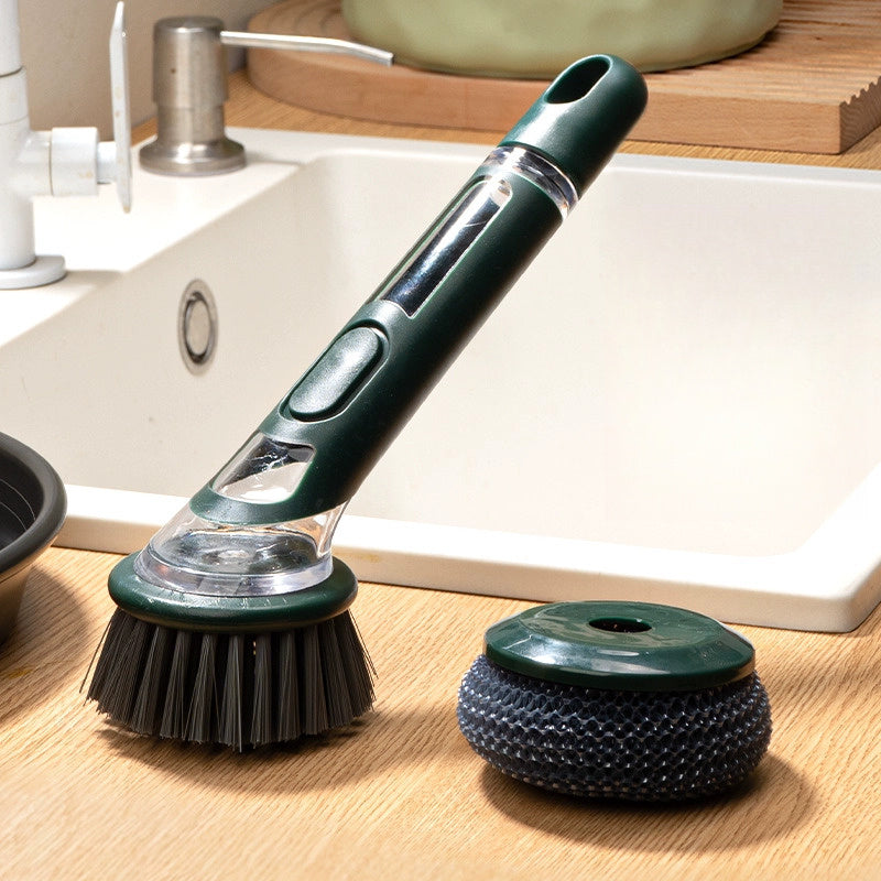 Brosse à vaisselle ergonomique dotée d'un distributeur de savon intégré pour un nettoyage sans effort