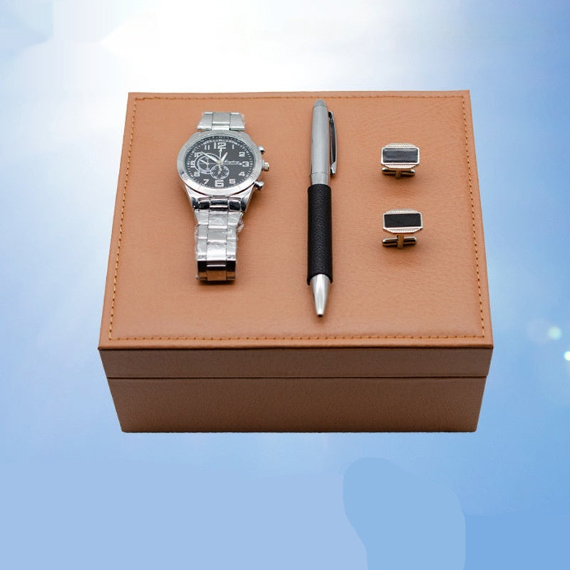 Coffret cadeau montre à quartz pour homme et boutons de manchette