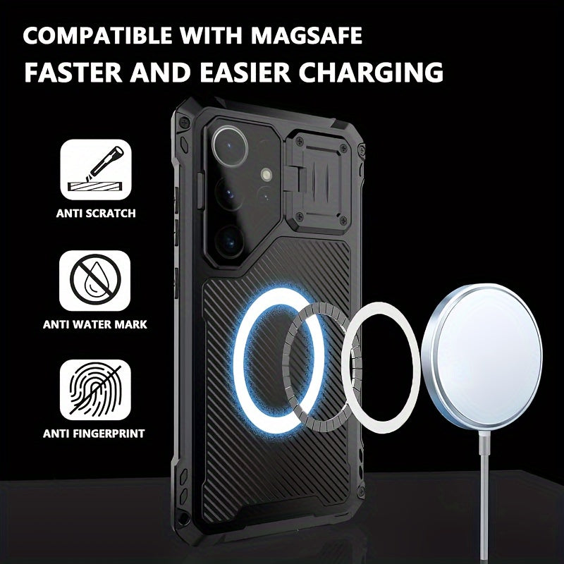 Phone case: for  S24 S23 Ultra armor metal magnetic phone case heavy duty shockproof aluminum cover screen protector