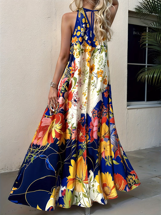 Robe longue sans manches à imprimé floral