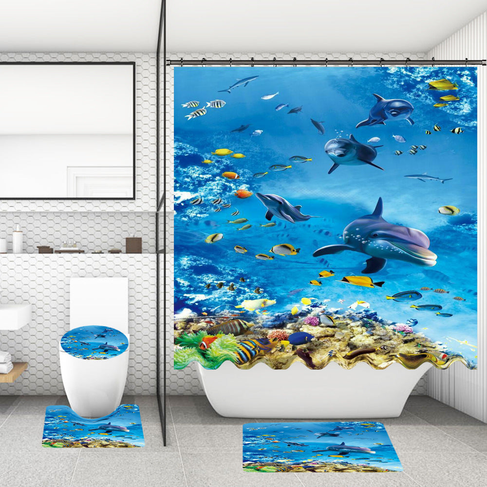 Rideau de douche de salle de bain avec tapis de sol et imprimé