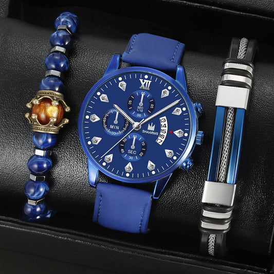 Montre de luxe bleue 3 pièces pour homme COFFRET