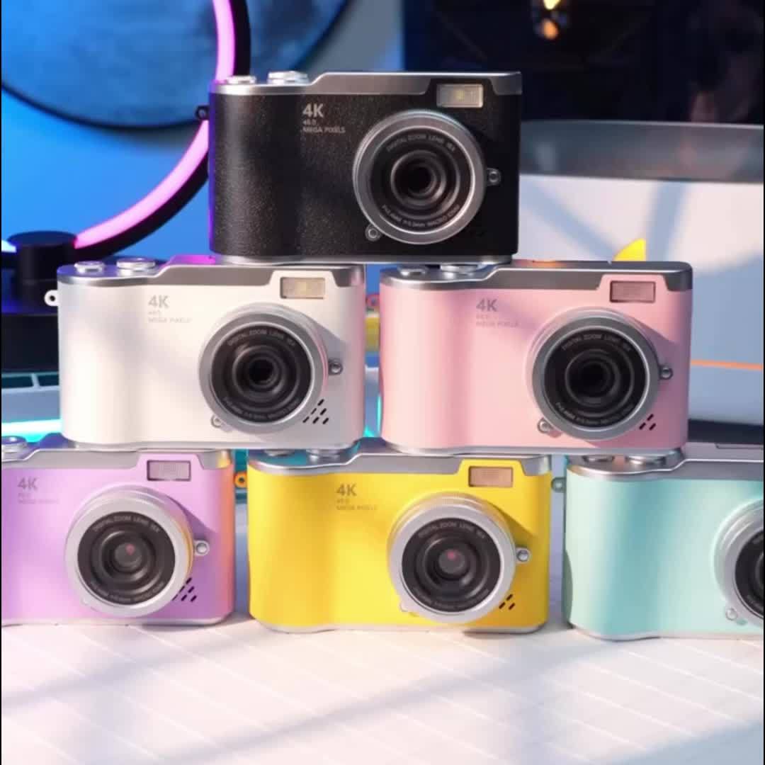 Caméra numérique CCD 4K style vintage - Mini caméra portable à écran rabattable