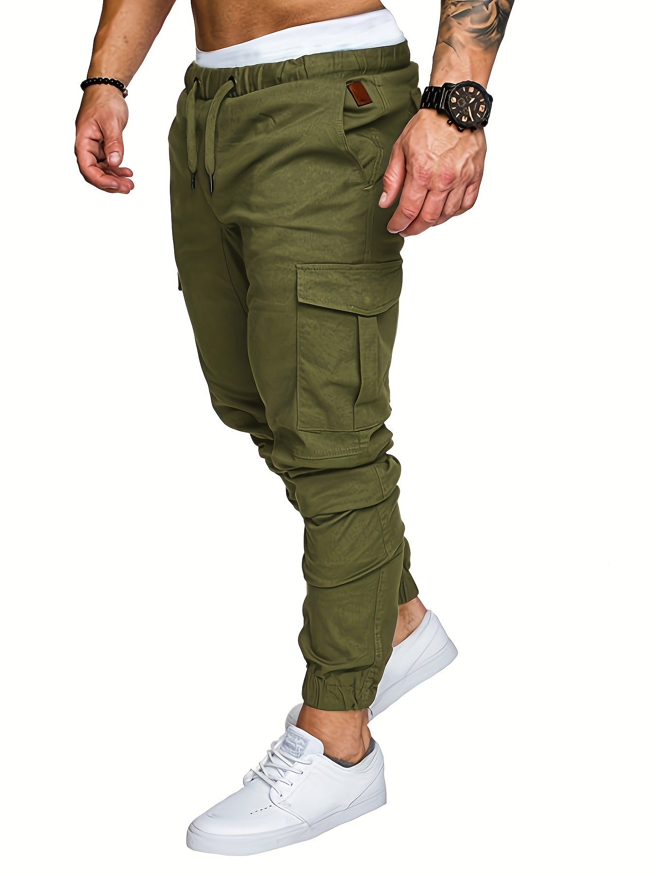 Pantalon cargo robuste pour homme avec design multi-poches, taille réglable