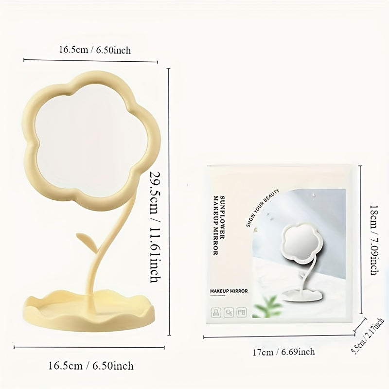 Flower-Shaped Makeup Mirror, Desk Vanity Mirror With Jewelry Storage, High-Definition Cosmetic Mirror, Cute Sunflower Design For  Room Decor - Topdecheztop.fr