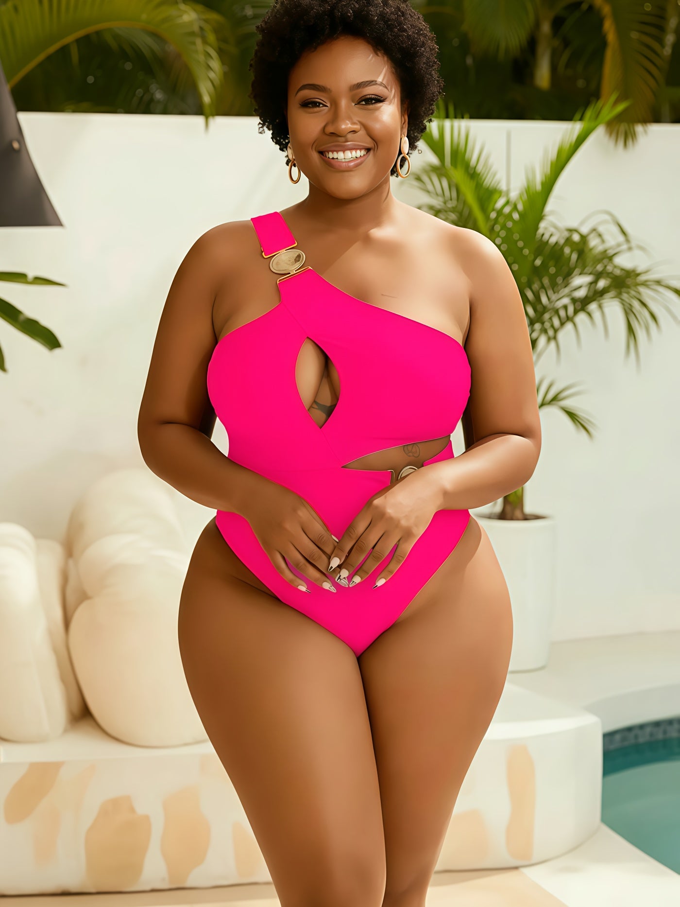 Maillot de bain une pièce noir sexy à une épaule dénudée pour femme