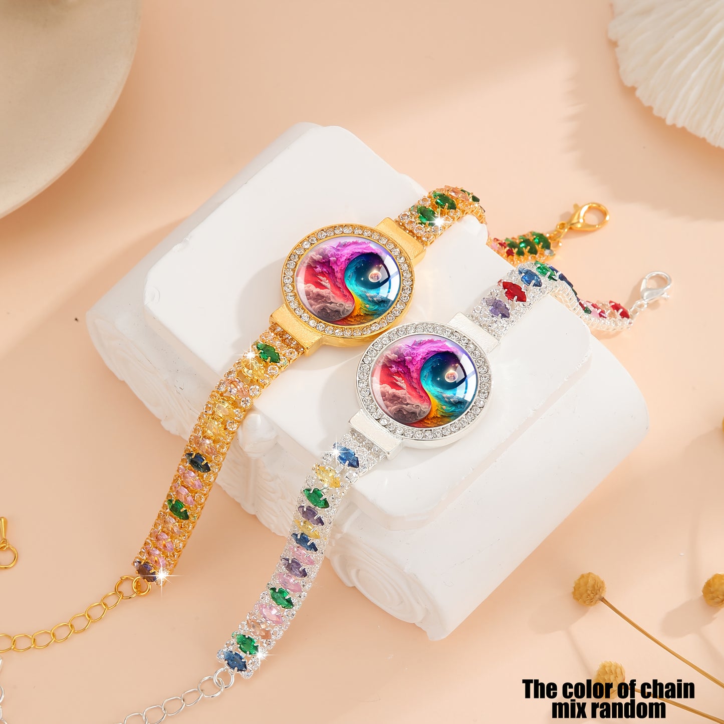 Bracelet  pour femme en zircone synthétique colorée (1 pièce), idéal pour offrir ou à porter au quotidien.