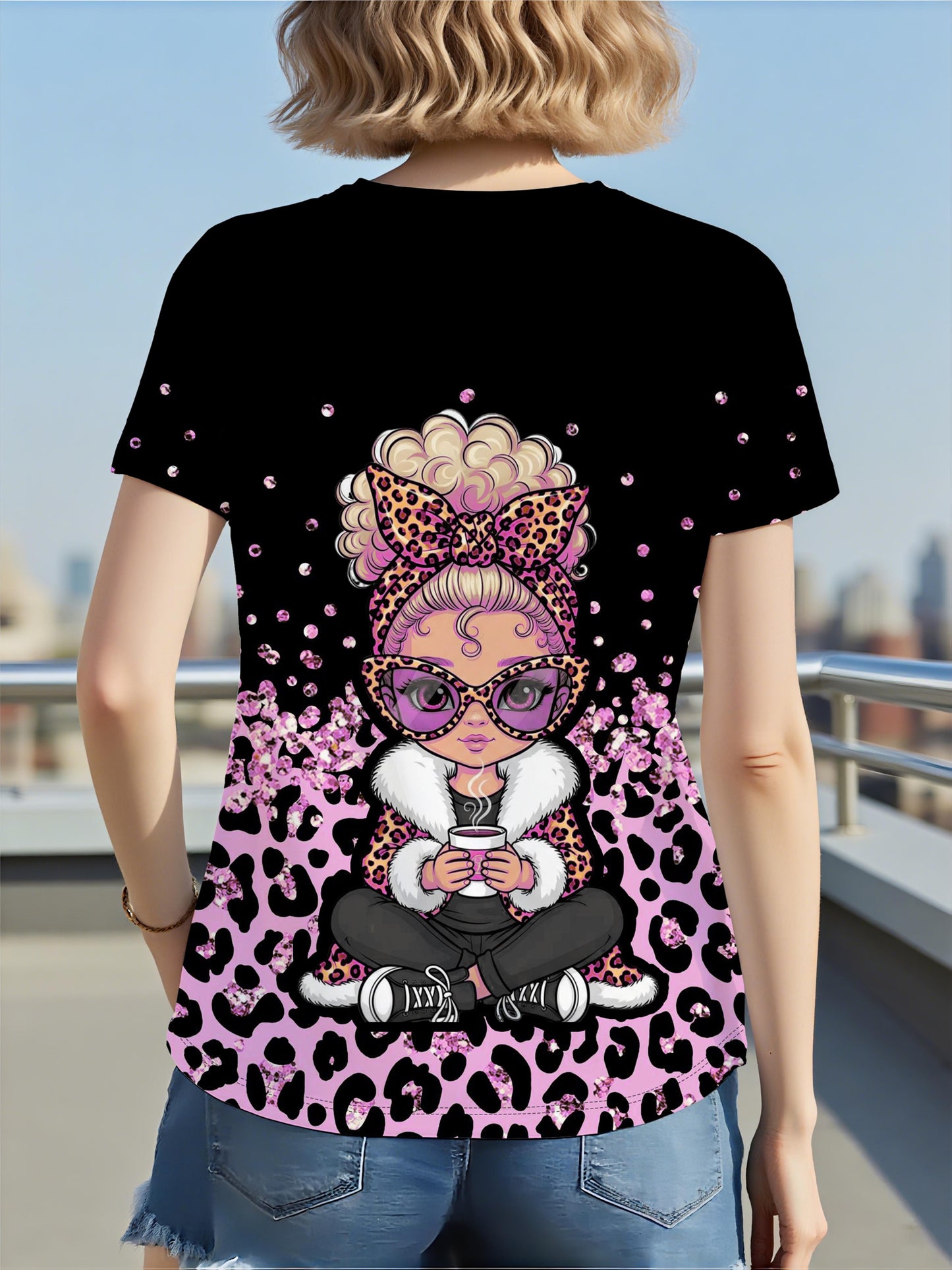 T-shirt à manches courtes et col rond pour femme