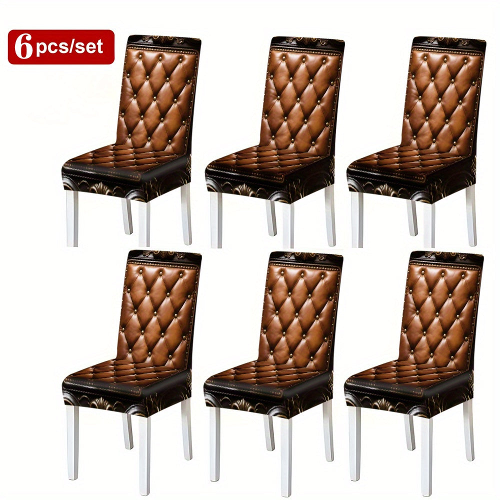 Lot de 6 housses de chaise en similicuir à carreaux losanges, amovibles