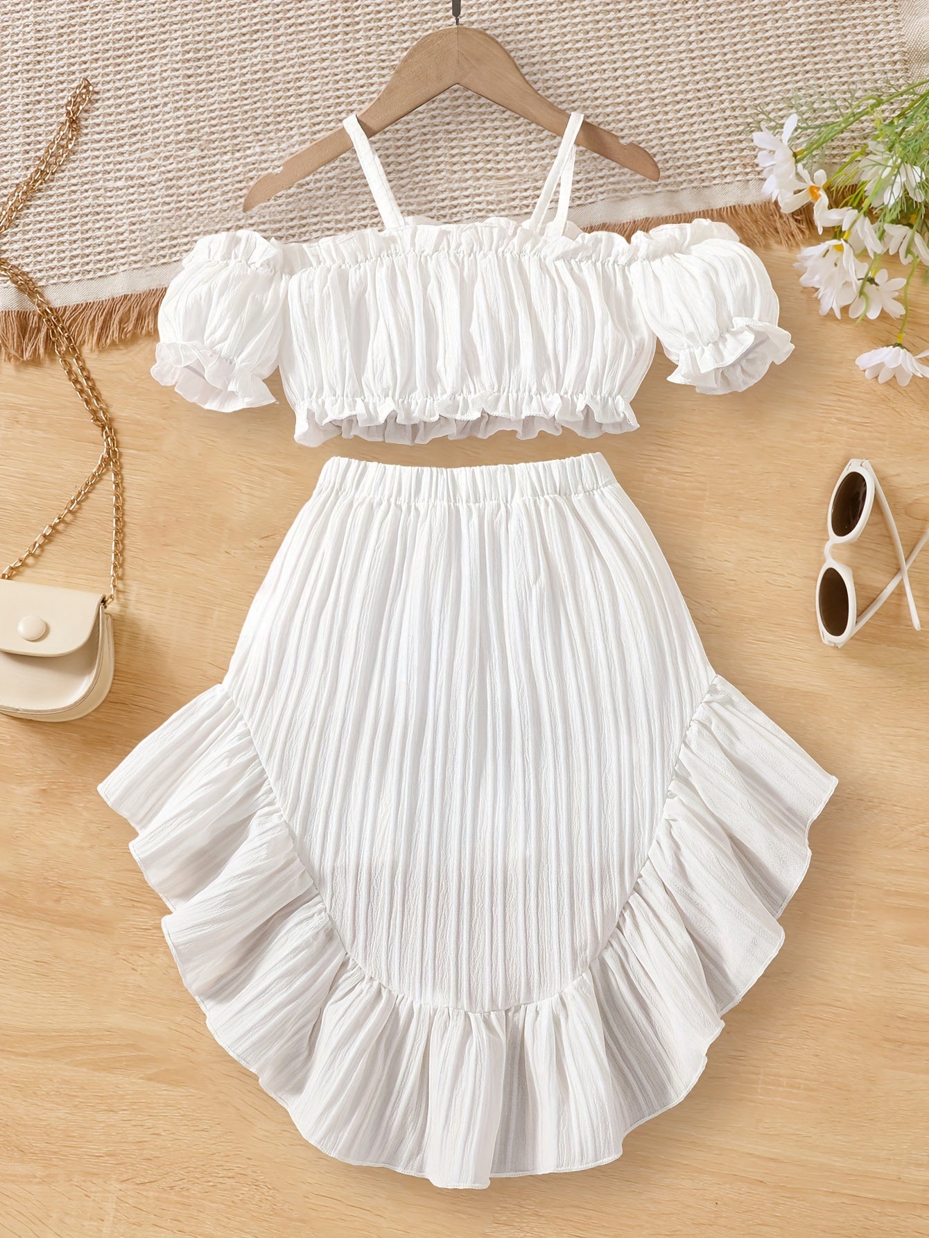 Elegant 2 Pcs Cold-Shoulder Crop Top + High Wait Skirt Girl's Set, Holiday Leisure Summer Clothes, Gift - Topdecheztop.fr