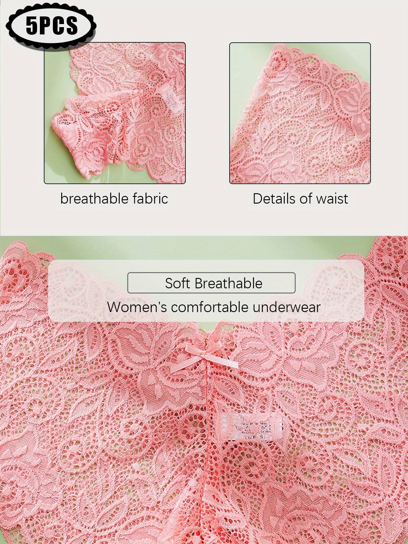 Lot de 5 culottes en dentelle taille basse pour femme, de couleurs aléatoires