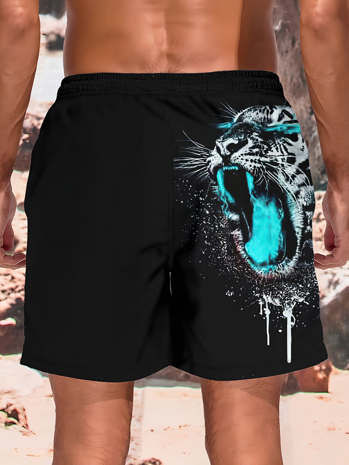 Short de plage d'été pour homme, imprimé animal, motif tigre féroce