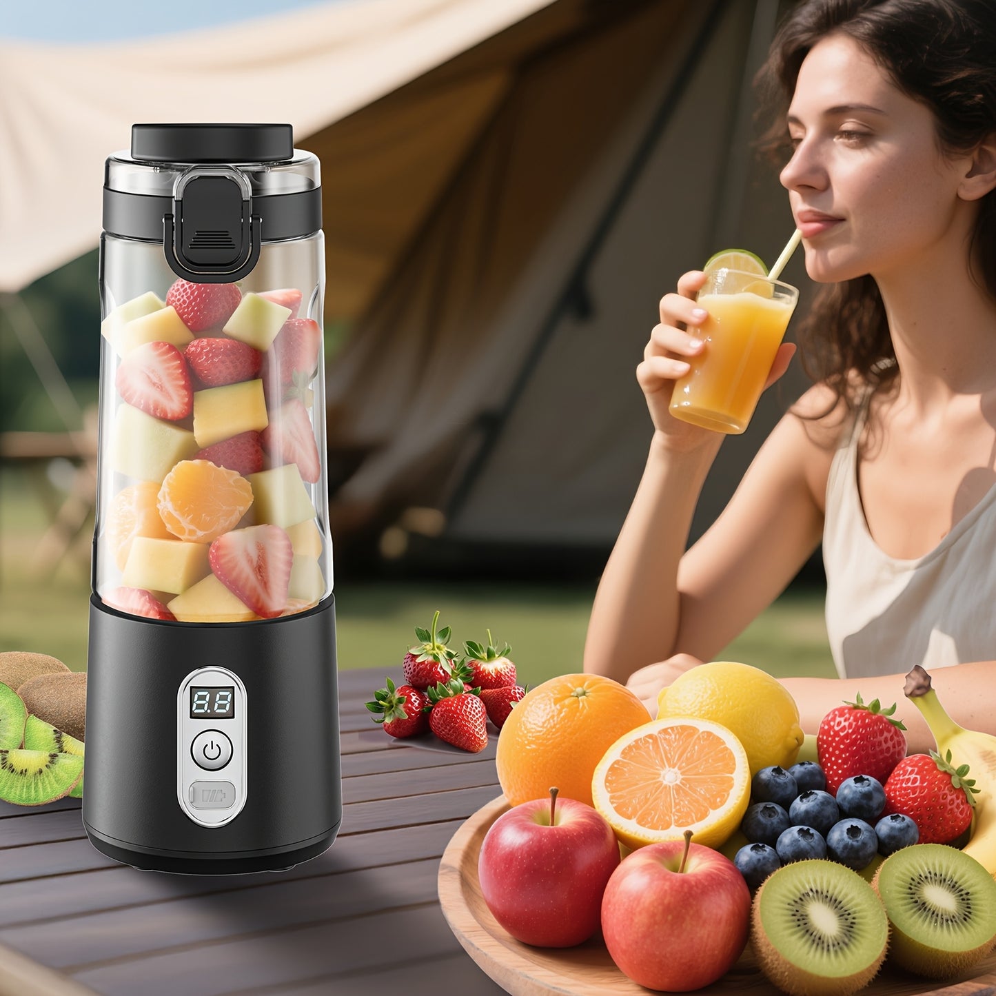 LALAYUAN USB-Powered Portable Blender & Juicer with Digital Timer, High-Speed Ice Crushing, One-Tap Lid, 1300mAh Battery, 6-Blade Stainless Steel, USB-C Charging, Compact Blender for Smoothies, Protein Shakes, Gym, Travel, Of - Topdecheztop.fr