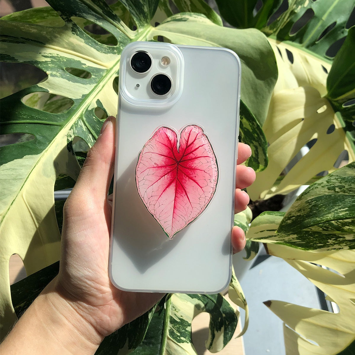 Support de téléphone en forme de feuille de plante tropicale