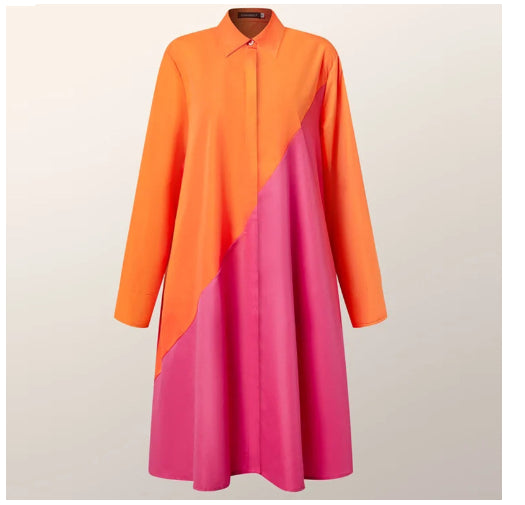 Chemise femme à manches longues, couleur unie, robe mi-longue simple