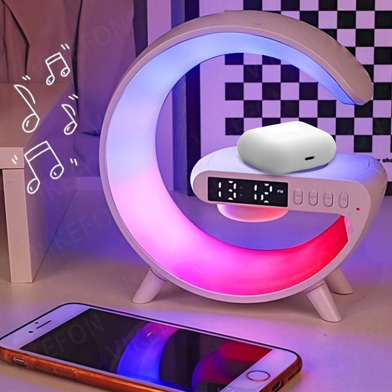 MINI Enceinte sans fil RGB multifonctionnelle, chargeur sans fil, support, radio-réveil FM