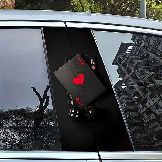 2pcs Of Poker Card Design Car Stickers, Vinyl, Scratch-Resistant And Waterproof Car B-Pillar Stickers, Matte, Suitable for Glass/Metal/Plastic Surfaces, Easy to Stick And Tear, Suitable for Car Decoration And Car Exterior Acc