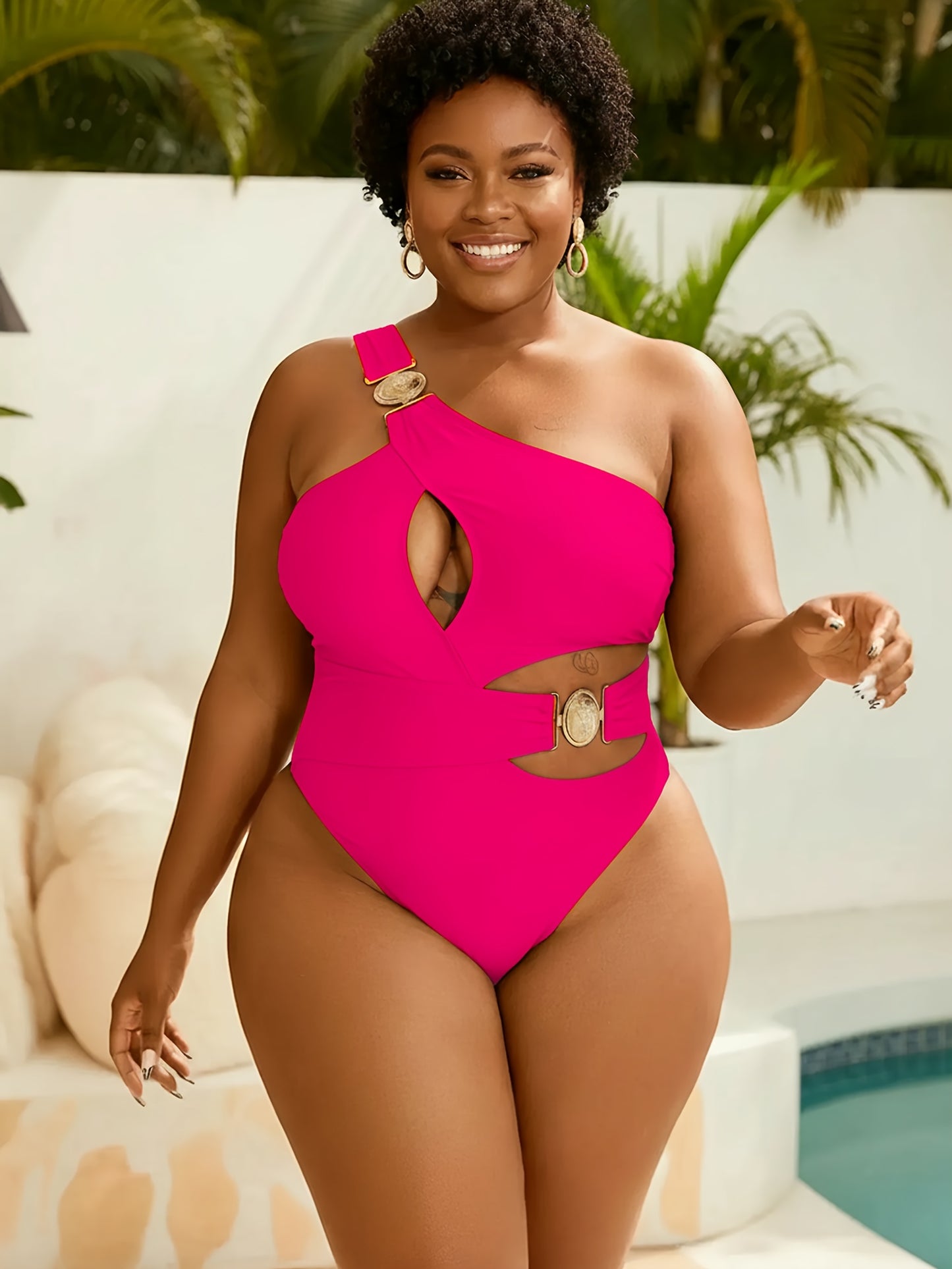 Maillot de bain une pièce noir sexy à une épaule dénudée pour femme