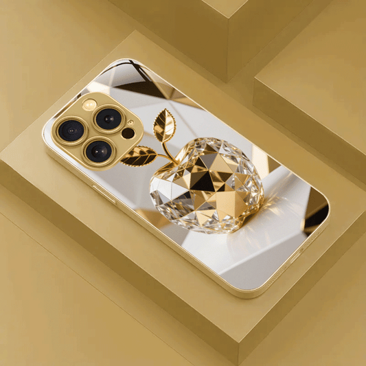 Coque en verre trempé en métal doré à motif pomme dorée, IPHONE - Topdecheztop.fr