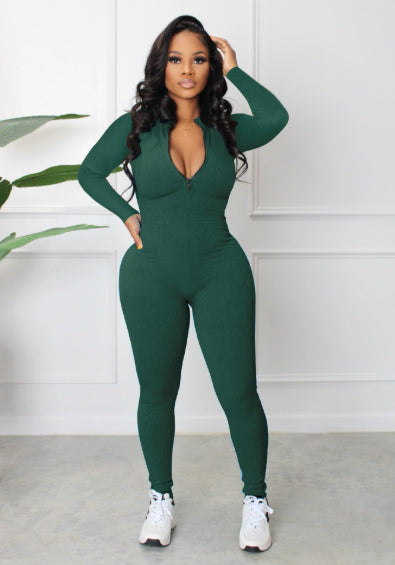 Combinaison de sport tendance à rayures profondes et fermeture éclair