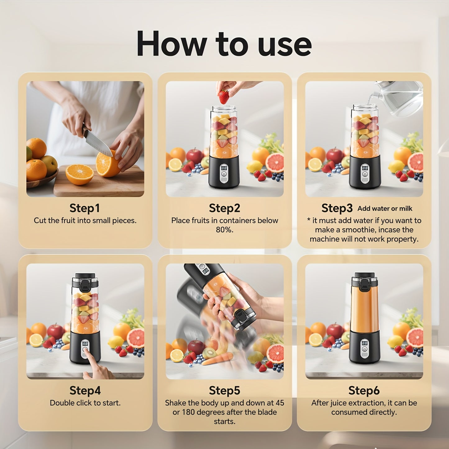 LALAYUAN USB-Powered Portable Blender & Juicer with Digital Timer, High-Speed Ice Crushing, One-Tap Lid, 1300mAh Battery, 6-Blade Stainless Steel, USB-C Charging, Compact Blender for Smoothies, Protein Shakes, Gym, Travel, Of - Topdecheztop.fr
