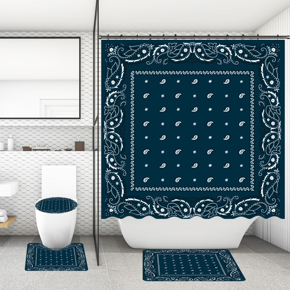 Rideau de douche de salle de bain avec tapis de sol et imprimé