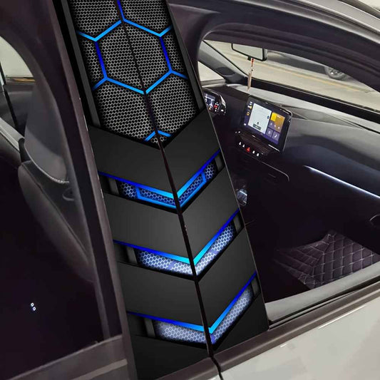 2pcs AHPAINTING Sporty Car B-Pillar Stickers - Hexagon Blue Accent Vinyl Decals, Scratch-Resistant Waterproof Self-Adhesive, Residue-Free Easy Install for Plastic/Metal/Glass/ Surfaces, Single-Use Exterior Accessories, Car De