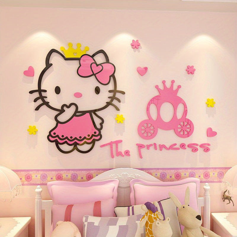 For Hello Kitty 3D Wall Sticker Set, Contemporary Style Acrylic Wall Decals, Waterproof Cartoon Murals, with for Bedroom, Living Room, Classroom, Party Decor, and Unique Birthday & Christmas Gift - Topdecheztop.fr