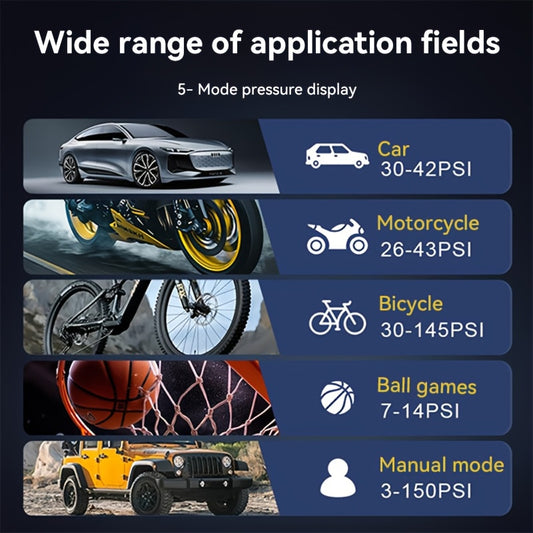 Gonfleur portable, compresseur d'air, pompe à pneus 150 PSI avec écran LCD