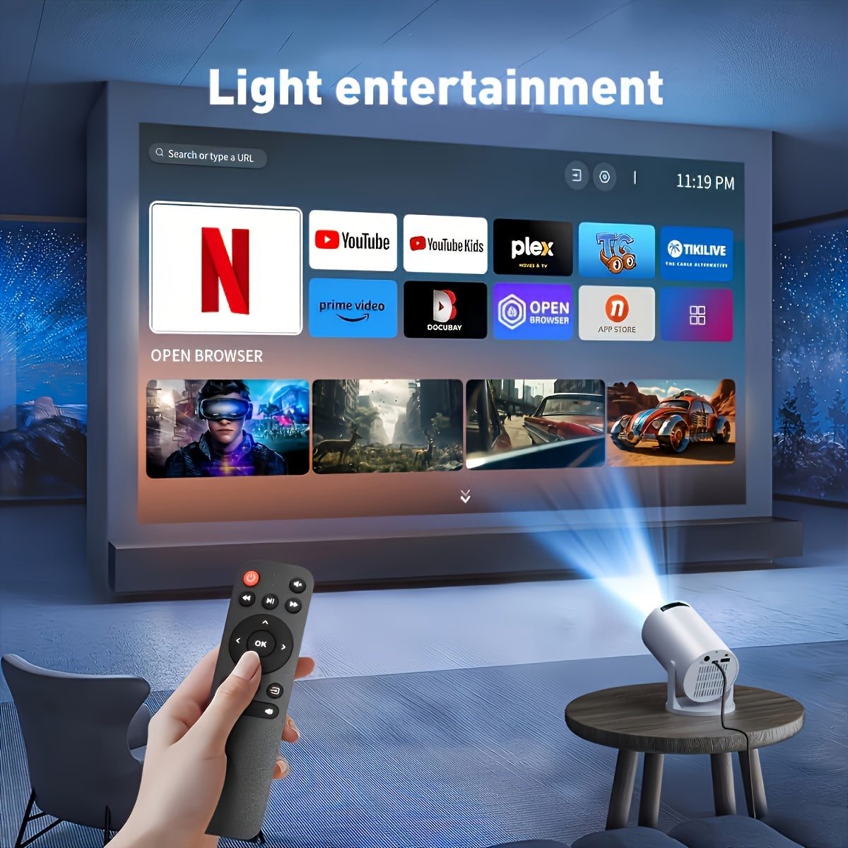 Mini projecteur Full HD 1080p, projecteur de cinéma intégré