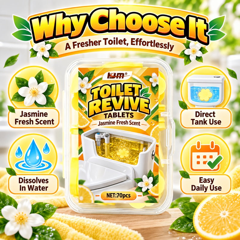 Pastilles de nettoyage pour toilettes 70pcs - Jasmin pour un parfum frais, pastilles de nettoyage pour cuvette de toilette, pastilles effervescentes pour le réservoir de toilette pour un entretien de salle de bain frais