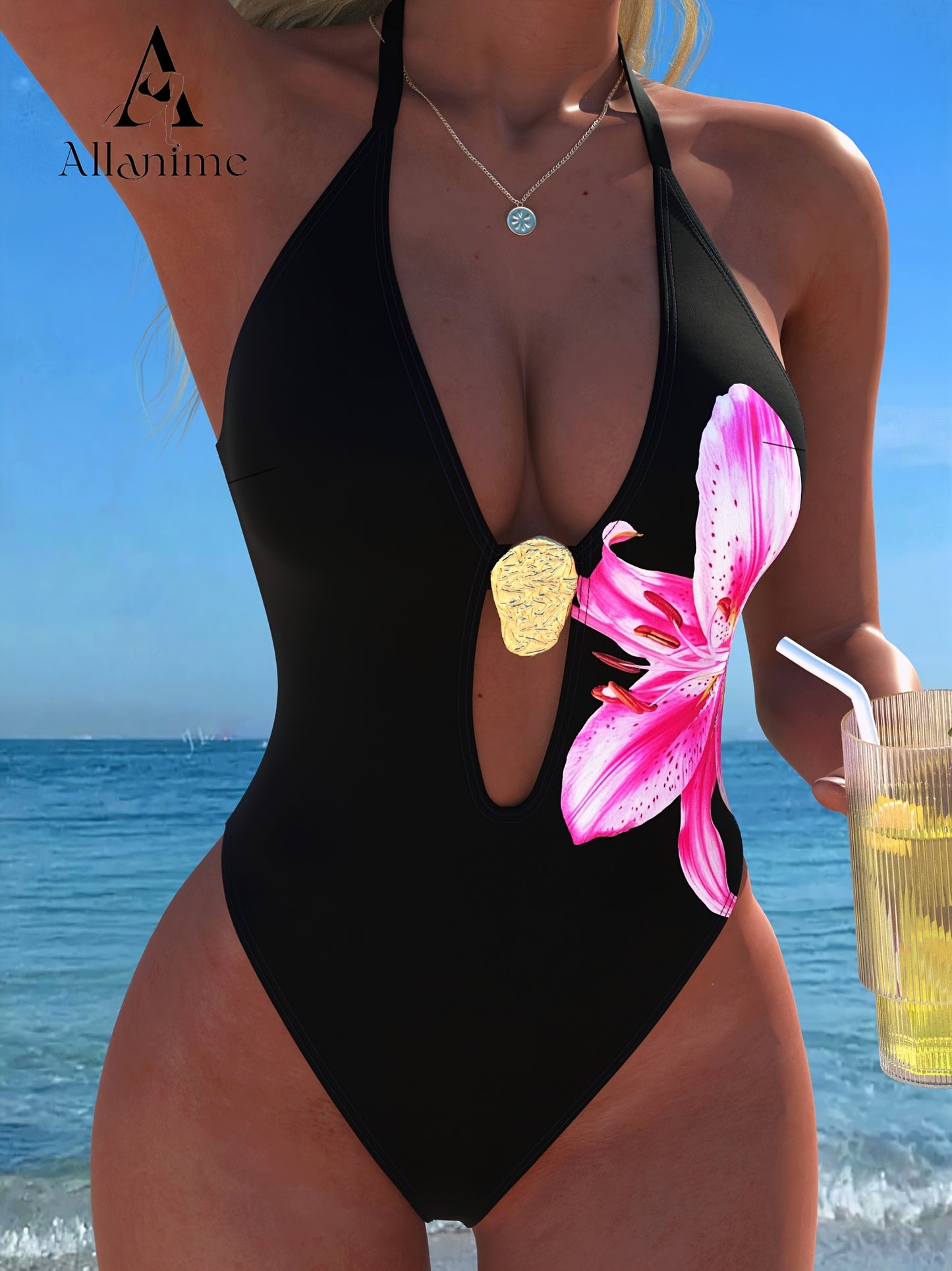 Maillot de bain une pièce dos nu à imprimé floral