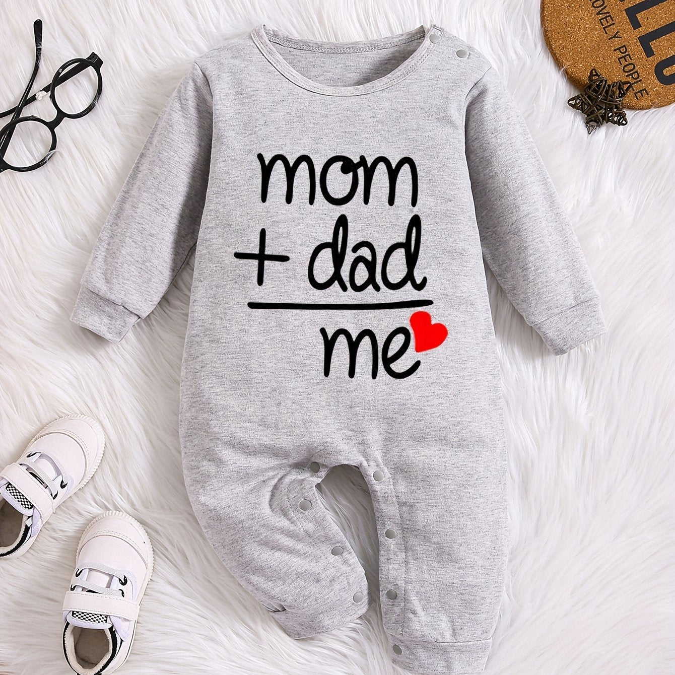 Baby Cute Onesie, Long-sleeved Cotton Jumpsuit With Mom+dad=me Print - Topdecheztop.fr