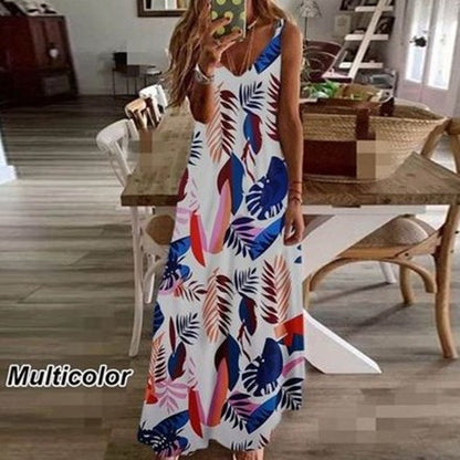 Robe longue sans manches Col V Imprimé 5