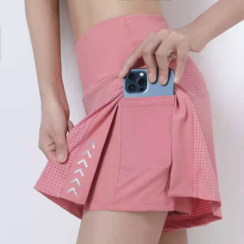 Shorts  de sport lumineuse imprimée avec poches, taille haute, en maille respirante