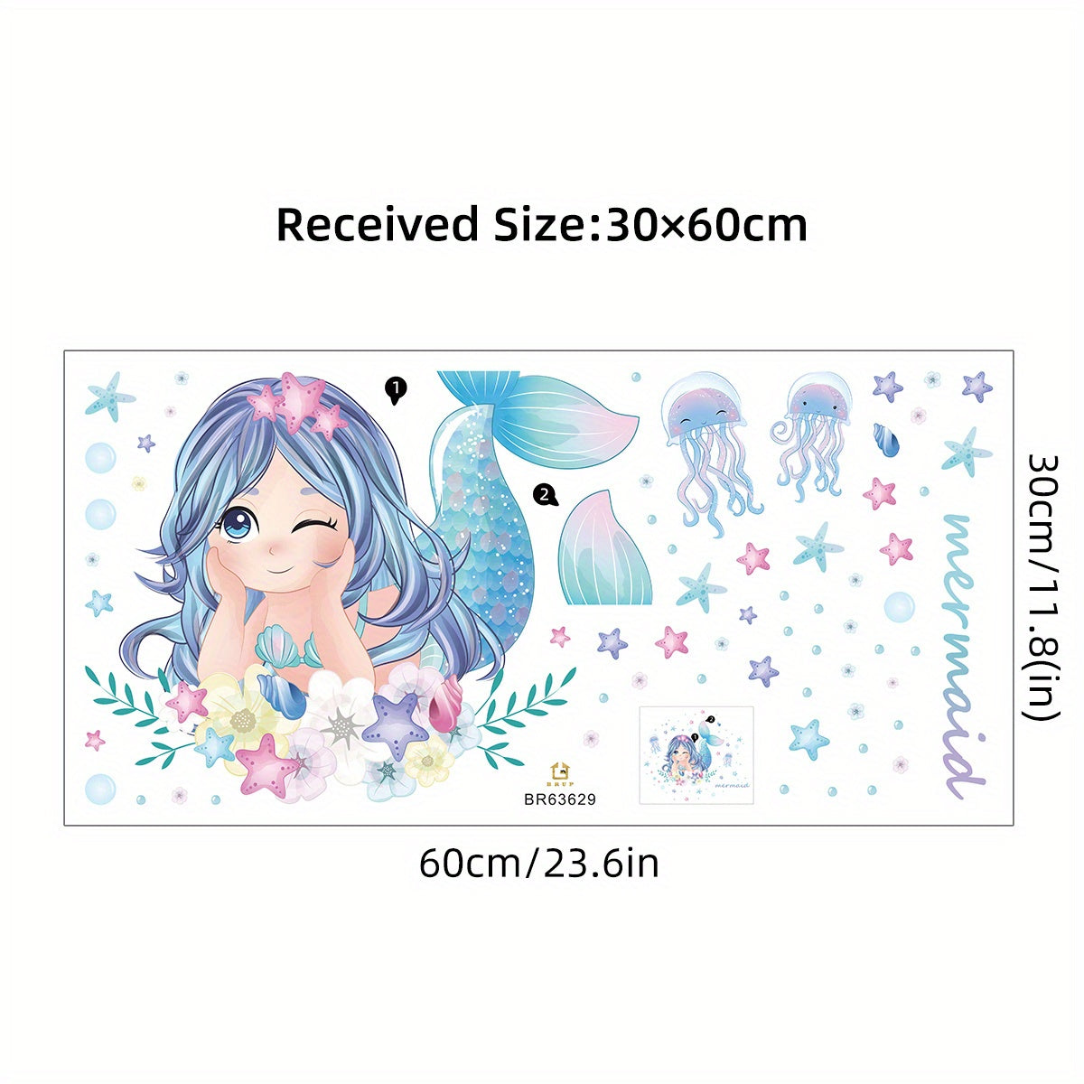 1pc Creative Wall Sticker, Cute Cartoon Mermaid Jellyfish Starfish Pattern Self-Adhesive Wall Stickers, Bedroom Entryway Living Room Porch Home Decoration Wall Stickers, Wall Decor Decals - Topdecheztop.fr