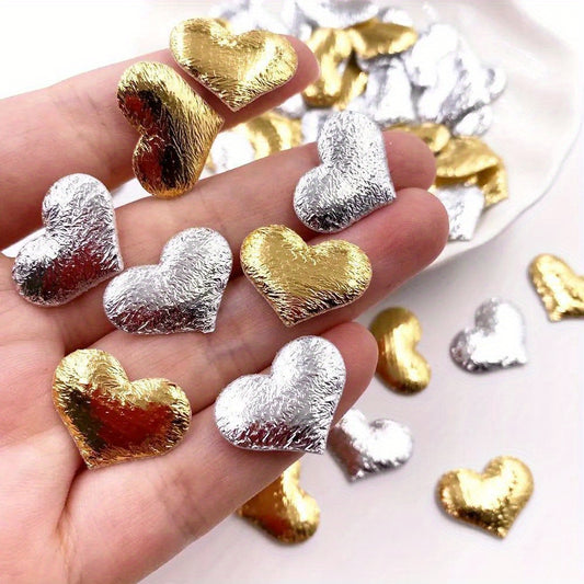 Lot de 100 mini appliques cœur, 20 mm, en tissu matelassé doré et argenté - Topdecheztop.fr