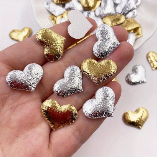 Lot de 100 mini appliques cœur, 20 mm, en tissu matelassé doré et argenté - Topdecheztop.fr