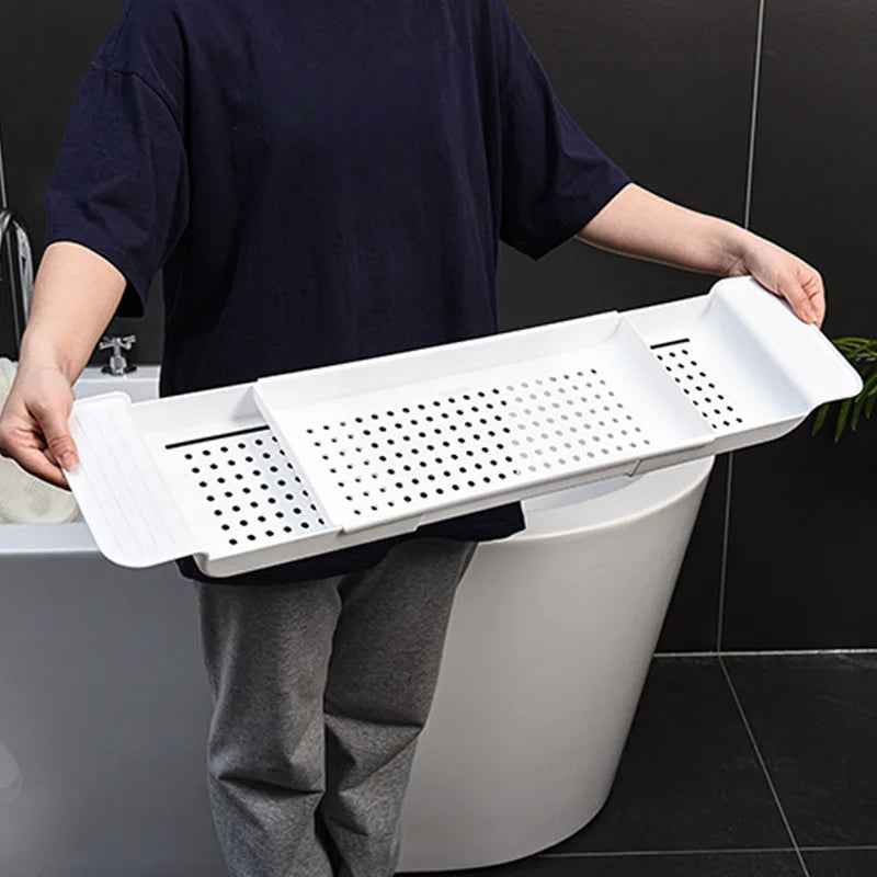 RV Bathtub Rack - Expandable Bathroom Tub Tray with Towel Rack and Bookshelf, Ideal for Camping and Motorhome Bathrooms, Durable Plastic Construction, Versatile Storage Rack|Sleek Bathroom Design|Expandable Rack, Bathroom Acc